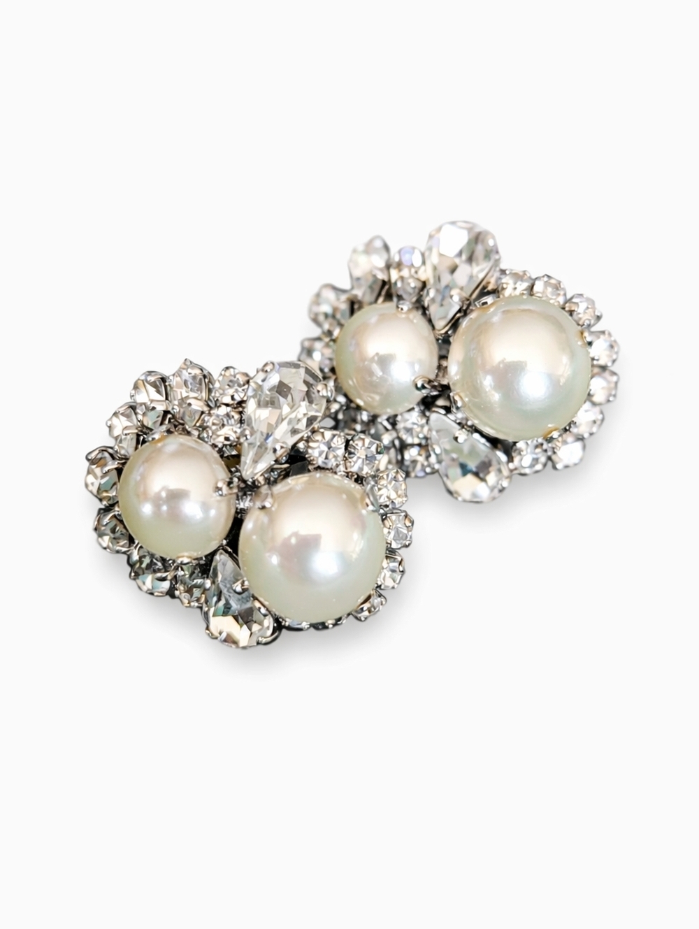 EUC Vintage Christian Dior Germany Clip-On Earrings Faux Pearl & Crystal Cluster - Picture 2 of 6